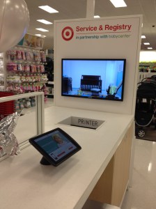 Interesting gift registry station out in the middle of the store. Check out the tablet interfaces.