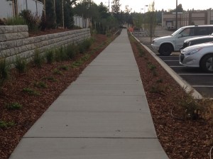 The southern sidewalk offering safe pedestrian access from Regal to the storefront.